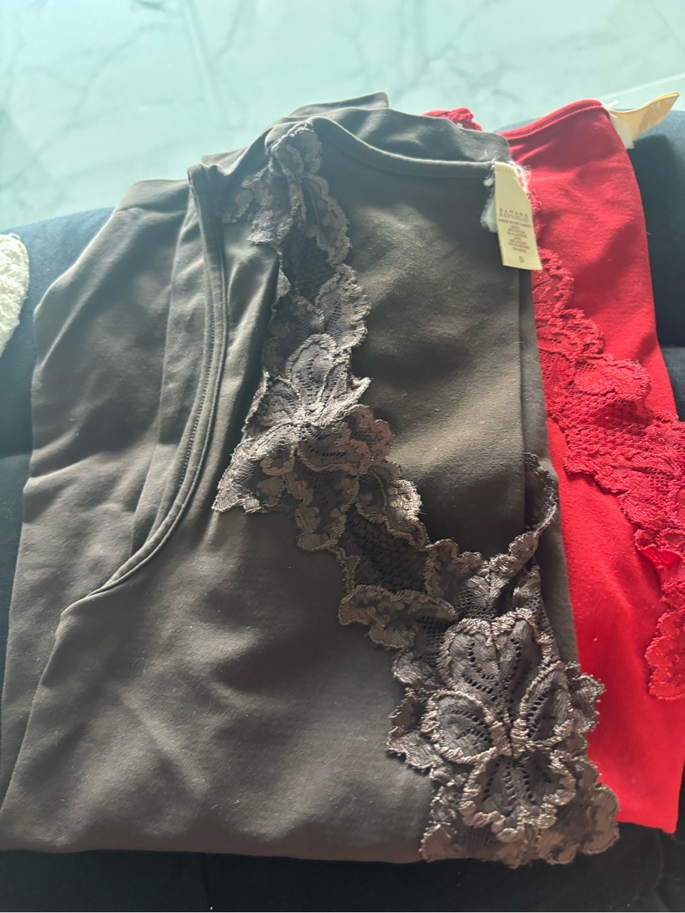Banana Republic Lace Trim Camisole Tanks - Brown and Red